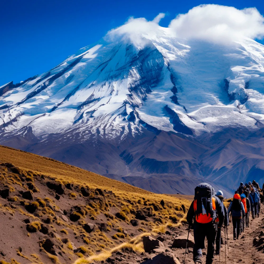 Hiking Ecuador’s snow-covered volcanoes in the Andes mountains”